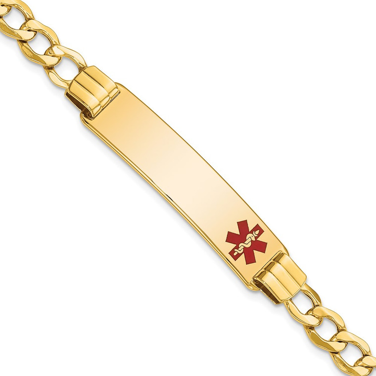 14K Medical Semi-solid Chain/Solid Plate 40x10mm Off-Center Red Enamel Curb Link 7 inch ID Bracelet - XM-81FA5CC6-7741