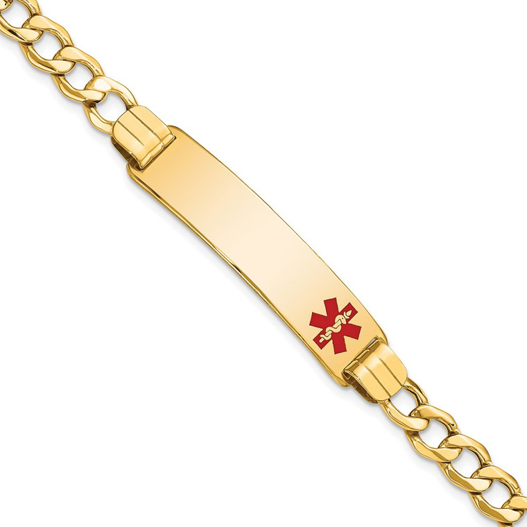 14K Medical Semi-solid Chain/Solid Plate 40x10mm Off-Center Red Enamel Curb Link 8 inch ID Bracelet - XM-28639BFF-8091