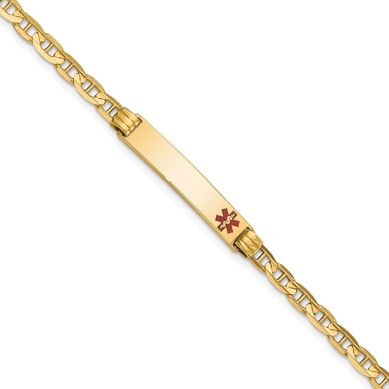 14K Medical Solid Chain/Solid Plate 26x5mm Off-Center Red Enamel Anchor Link 7 inch ID Bracelet - XM-0A03C026-7440