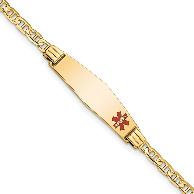 14K Medical Solid Chain/Solid Plate 26x7mm Soft Diamond Shape Off-Center Red Enamel Anchor Link 7 inch ID Bracelet - XM-BC88C909-2782
