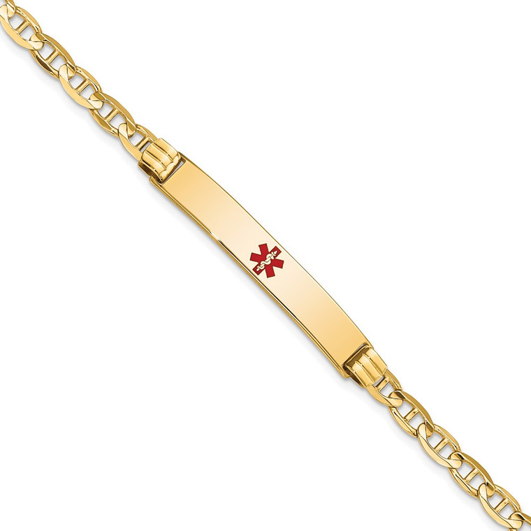 14K Medical Solid Chain/Solid Plate 37x6mm Centered Red Enamel Anchor Link 8 inch ID Bracelet - XM-F5098C5A-2002