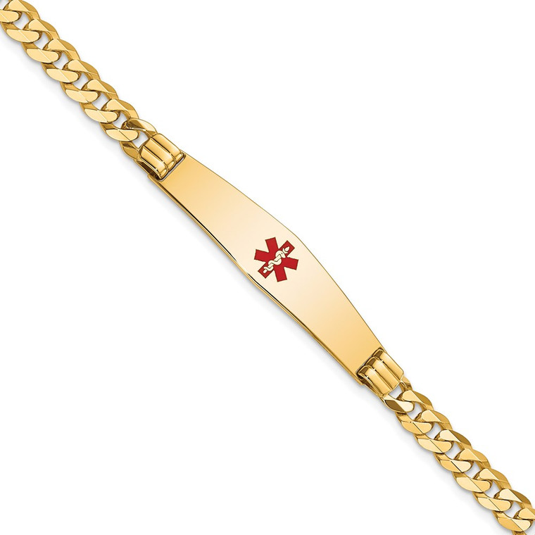 14K Medical Solid Chain/Solid Plate Soft Diamond Shape 36x9mm Centered Red Enamel Curb Link 7 inch ID Bracelet - XM-441BAED4-7859