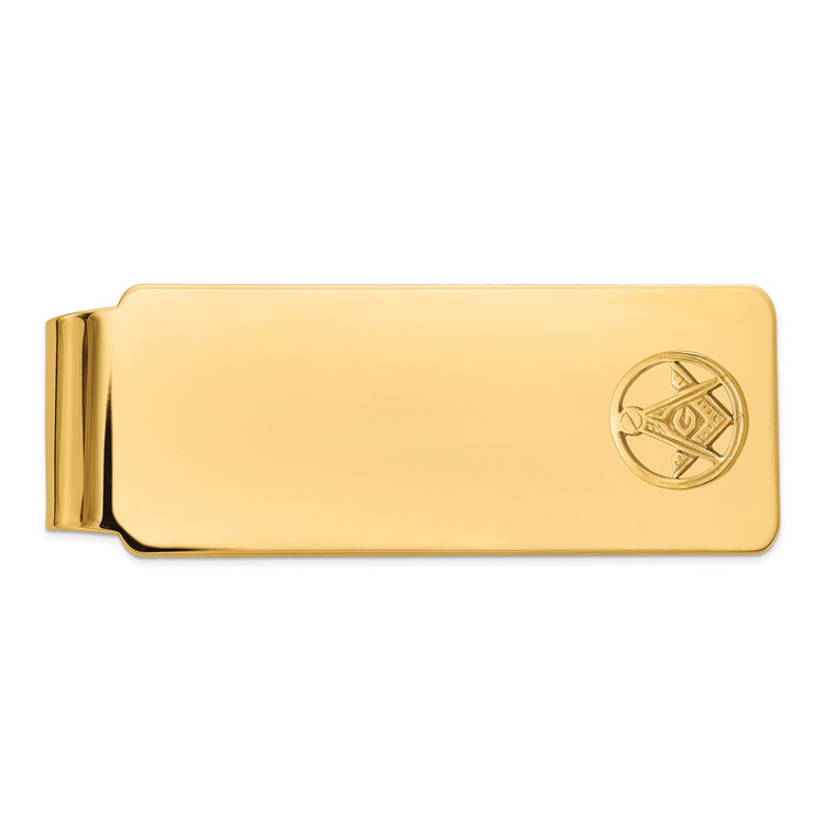 14k Men's Polished and Beaded Masonic Circle Medium Money Clip