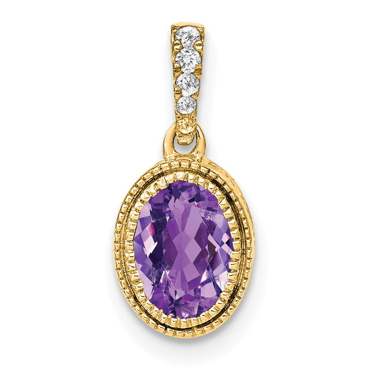 14k Oval Amethyst and Diamond Pendant - PM-CC2F1999-7669
