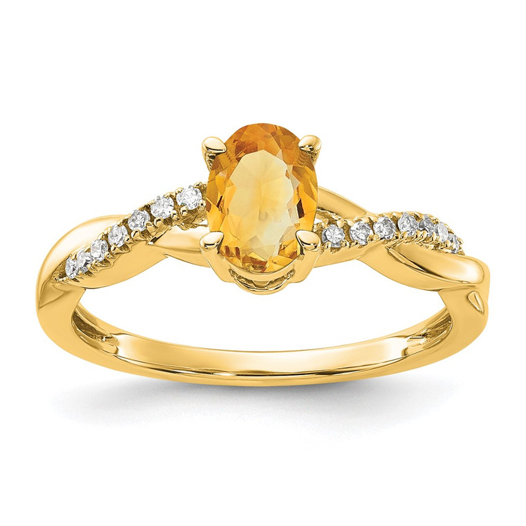 14K Oval Citrine and Diamond Ring