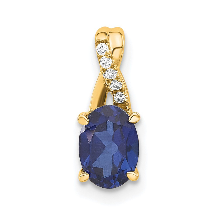 14K Oval Created Sapphire and Diamond Pendant - PM-6A5A6D49-3071
