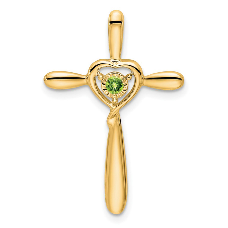 14k Peridot Cross w/Heart Chain Slide