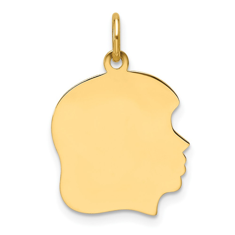 14k Plain Medium .013 Gauge Facing Right Engravable Girl Head Charm - XM-EF042EA0-1650
