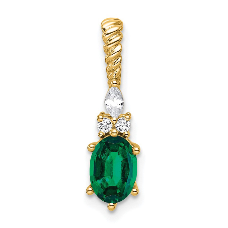 14K Polish Diamond and Lab Created Emerald Twisted Chain Slide