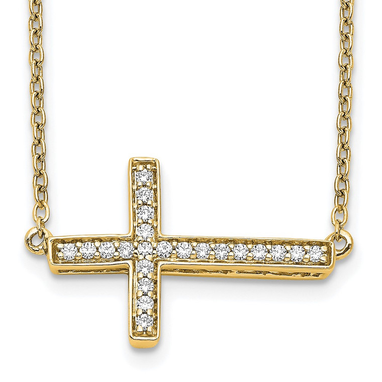 14k Polished 1/6 carat Diamond Sideways Cross 18 inch Necklace - PM-3FA7A03D-3429