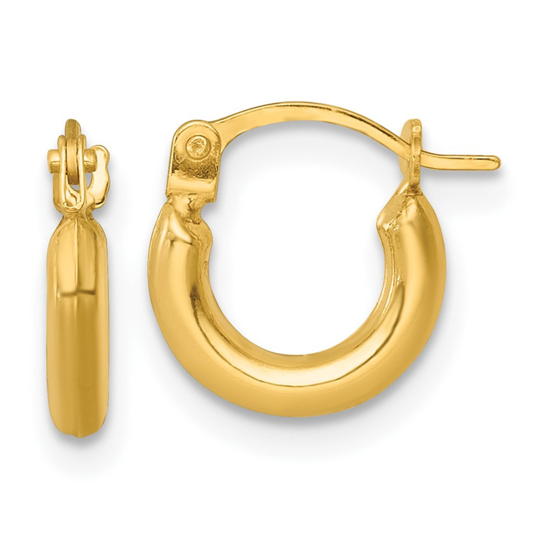 14k Polished 2.00 x 10.00mm Round Tube Hoop Earrings