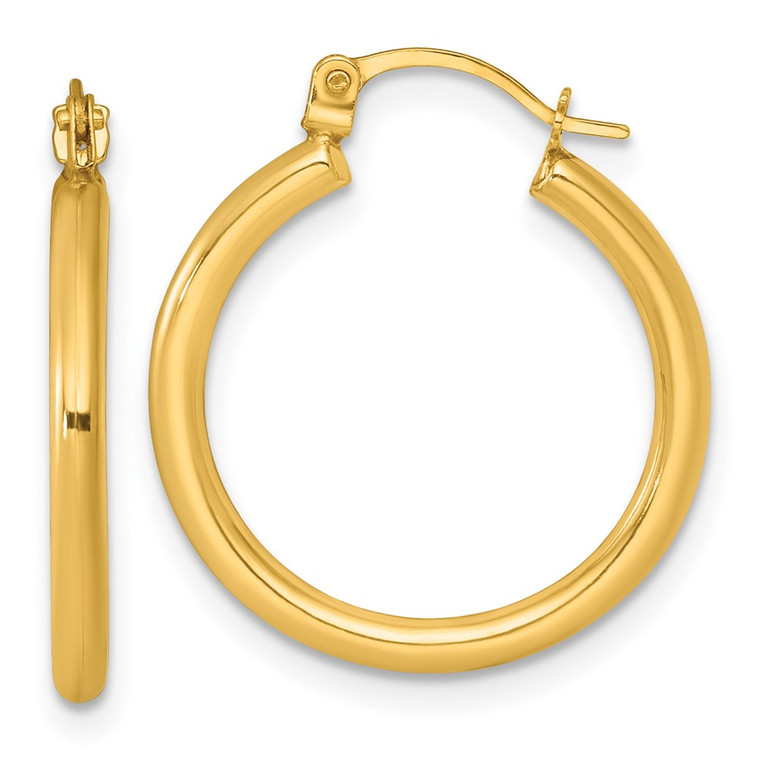 14k Polished 2.00 x 20.00mm Round Tube Hoop Earrings