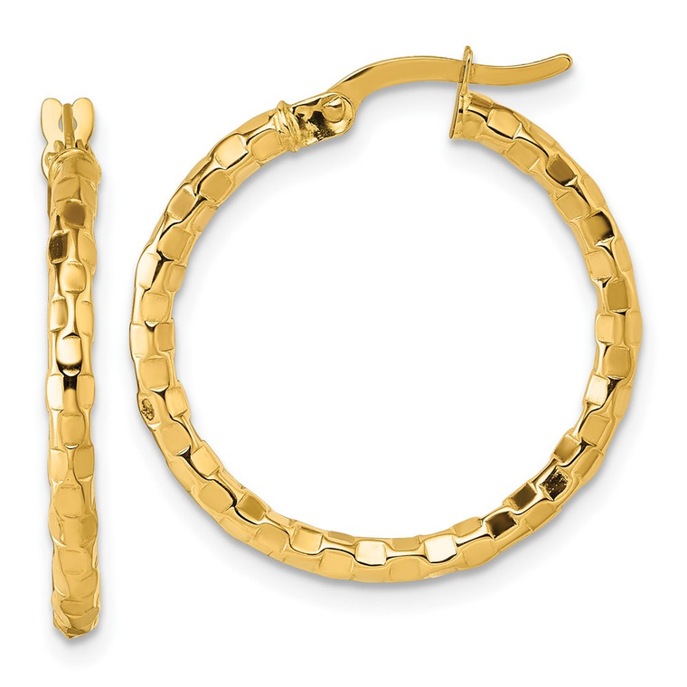 14k Polished 2.3 x 24mm Textured Tube Hoop Earrings