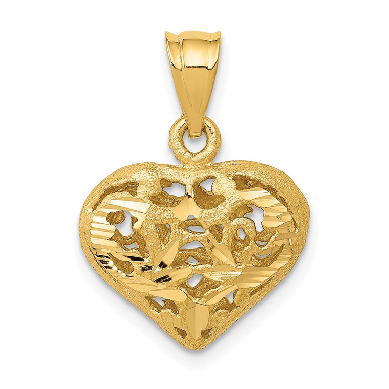 14K Polished 3-D Filigree Puffed Heart Pendant - C2-BE9BCD3D-6294