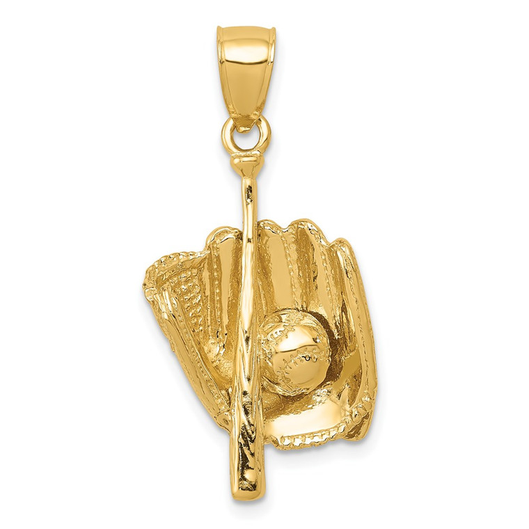14K Polished 3-D Glove/Bat/Baseball Pendant - C2-0A6B627C-2464