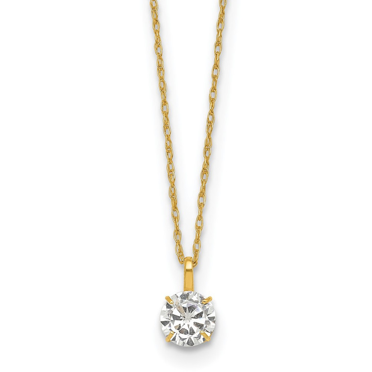 14k Polished 5.00mm Round CZ Solitaire 18 inch Necklace