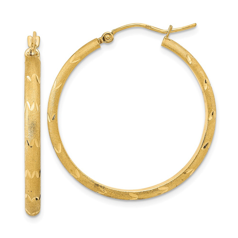 14K Polished and Satin Diamond-cut Hoop Earrings - TF-C19629E0-1188