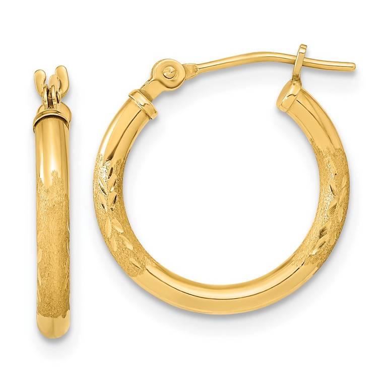 14K Polished and Satin Diamond-cut Hoop Earrings - TF-DA6AF6BC-1856