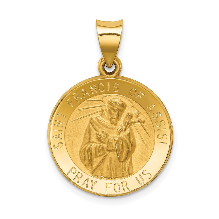 14k Polished and Satin St Francis of Assisi Medal Hollow Pendant - XR-2AD2FCB3-2496