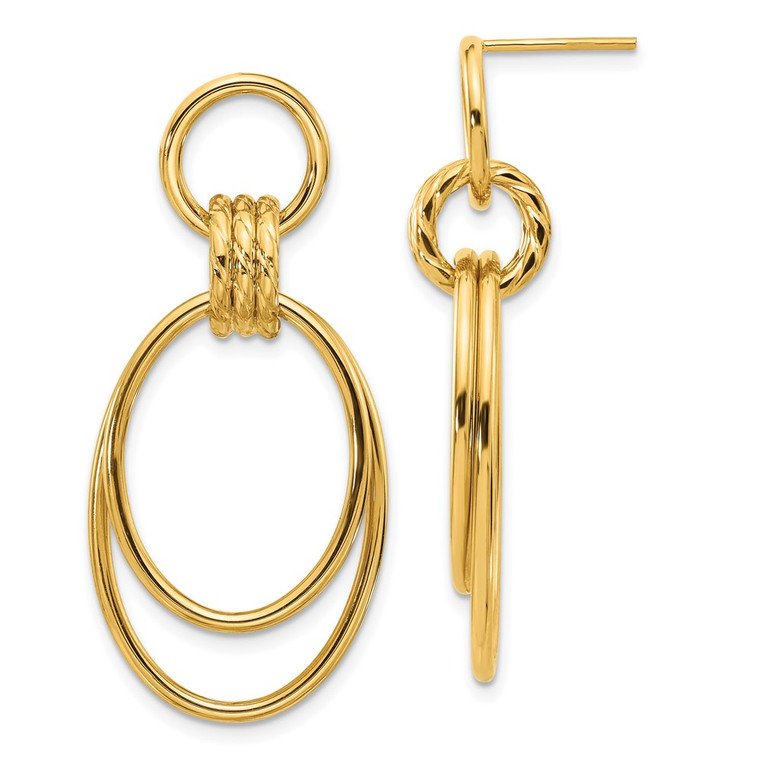 14K Polished and Textured Dangle Post Earrings