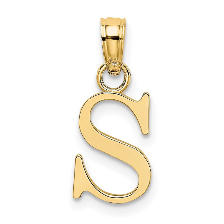 14K Polished Block Letter S Initial Pendant