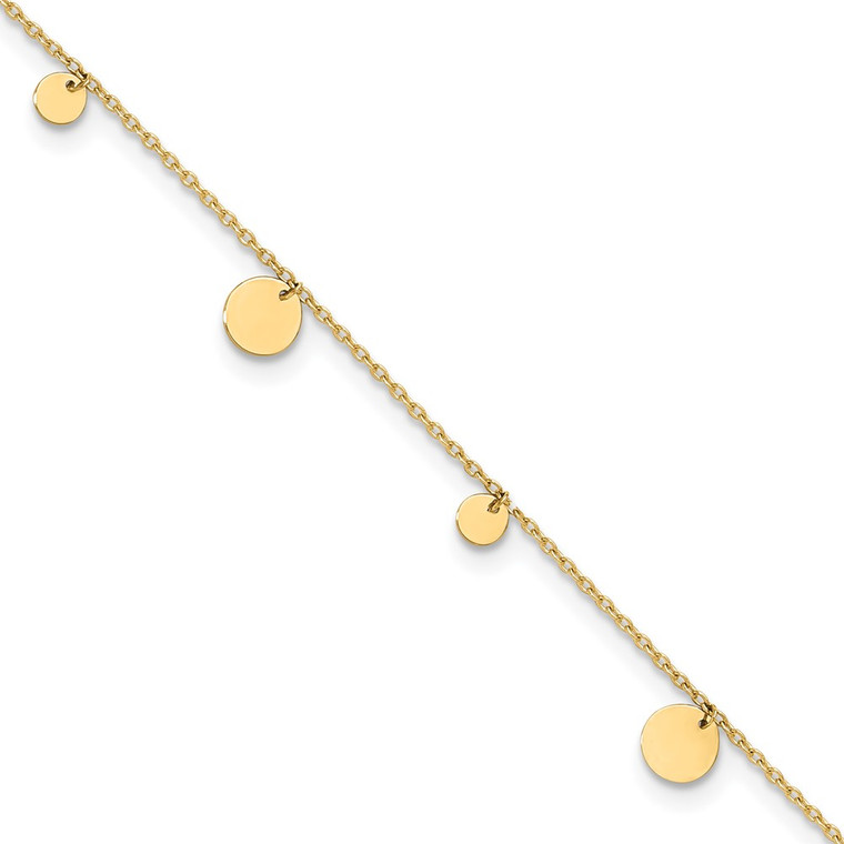 14K Polished Circle Dangles 9 inch Anklet Plus 1 inch Extender