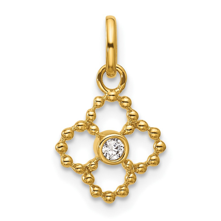 14K Polished Diamond Beaded Floral Pendant