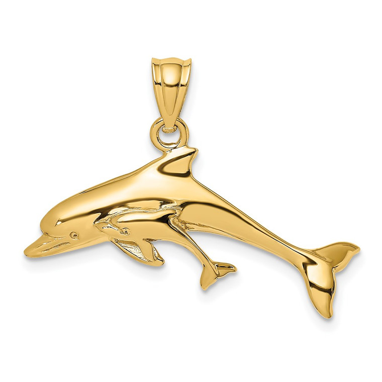 14K Polished Dolphin  and Baby Charm