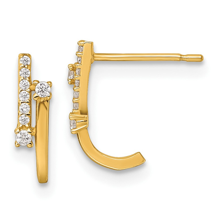 14k Polished Fancy CZ J-Hoop Post Earrings