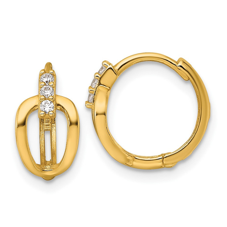 14k Polished Fancy CZ Round Hinged Hoop Earrings