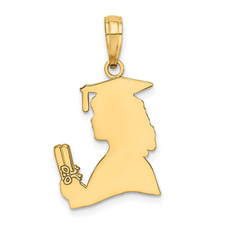 14K Polished Female Graduation Profile w/ Diploma Charm