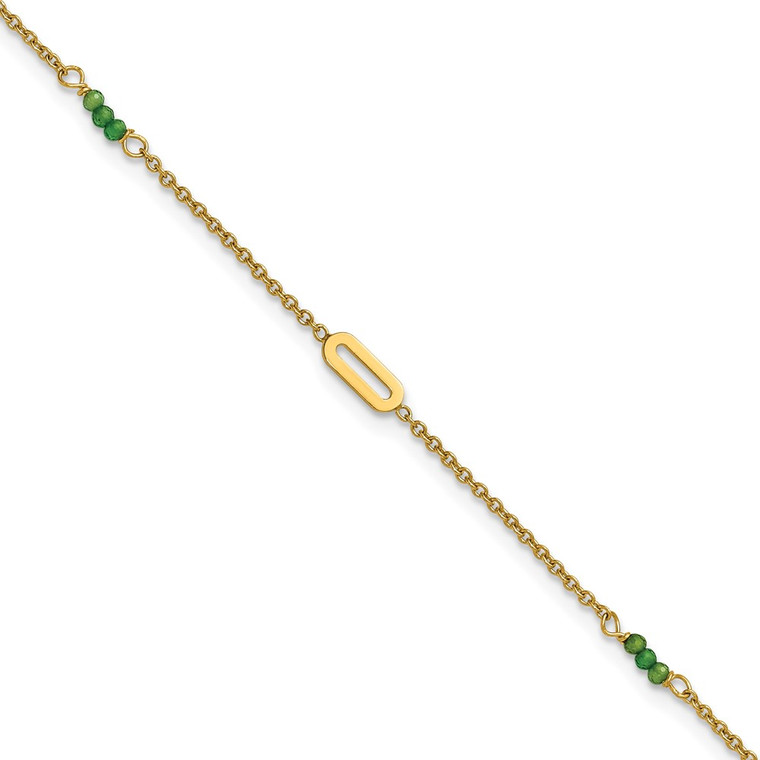 14k Polished Green Zircon Beads and Ovals 9 inch Anklet Plus 1 inch Extender