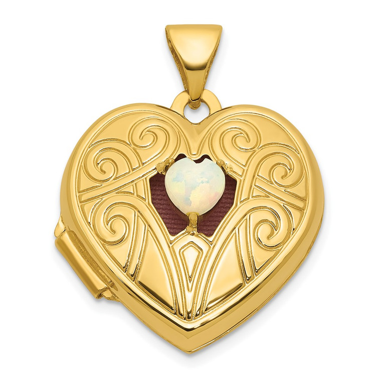 14k Polished Opal October Birthstone 18mm Heart Locket