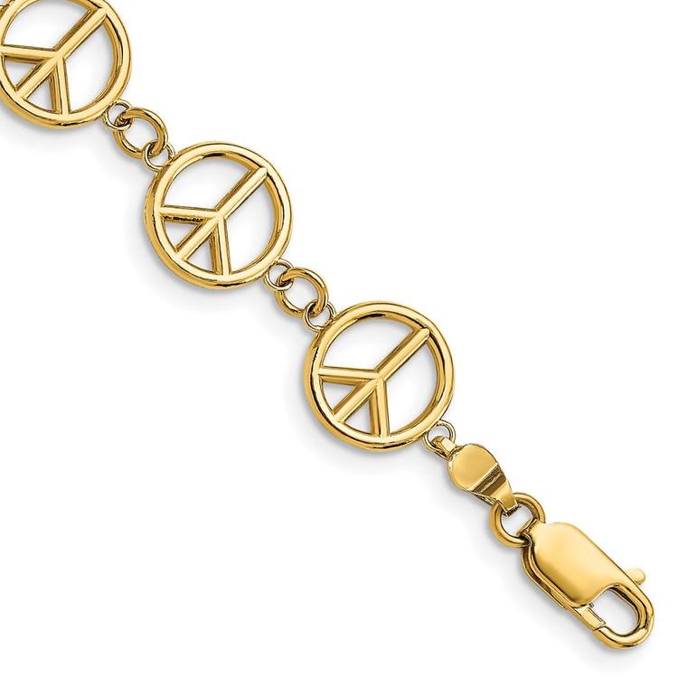 14k Polished Peace Sign 7.5 inch Bracelet