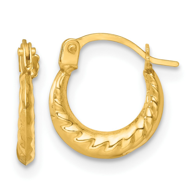 14k Polished Scalloped Twisted 1.5 x 11.00mm Hollow Hoop Earrings