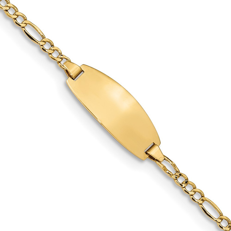 14k Polished Semi-Solid Chain/Solid Plate Figaro Link Oval 18.5x8.5mm Plate 7 inch ID Bracelet