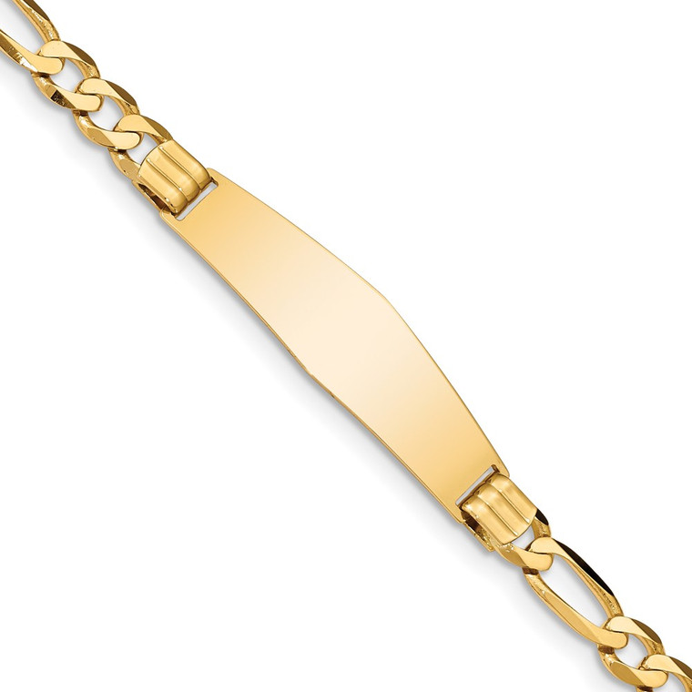 14k Polished Solid Chain/Solid Plate Figaro Link Soft Diamond Shape 37x10mm Plate 8 inch ID Bracelet