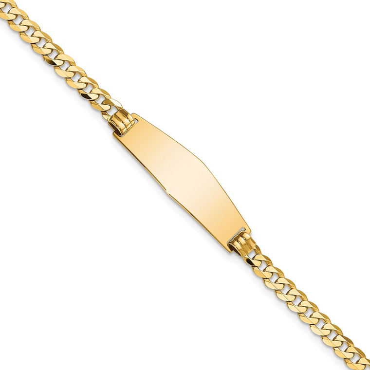 14k Polished Solid Chain/Solid Plate Flat Curb Link Soft Diamond Shape 28x9.8mm Plate 8 inch ID Bracelet