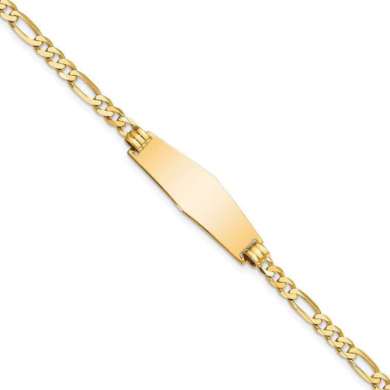 14k Polished Solid Chain/Solid Plate Flat Figaro Link Soft Diamond Shape 28x9.5mm Plate 8 inch ID Bracelet - LI-2F4C63CE-2357