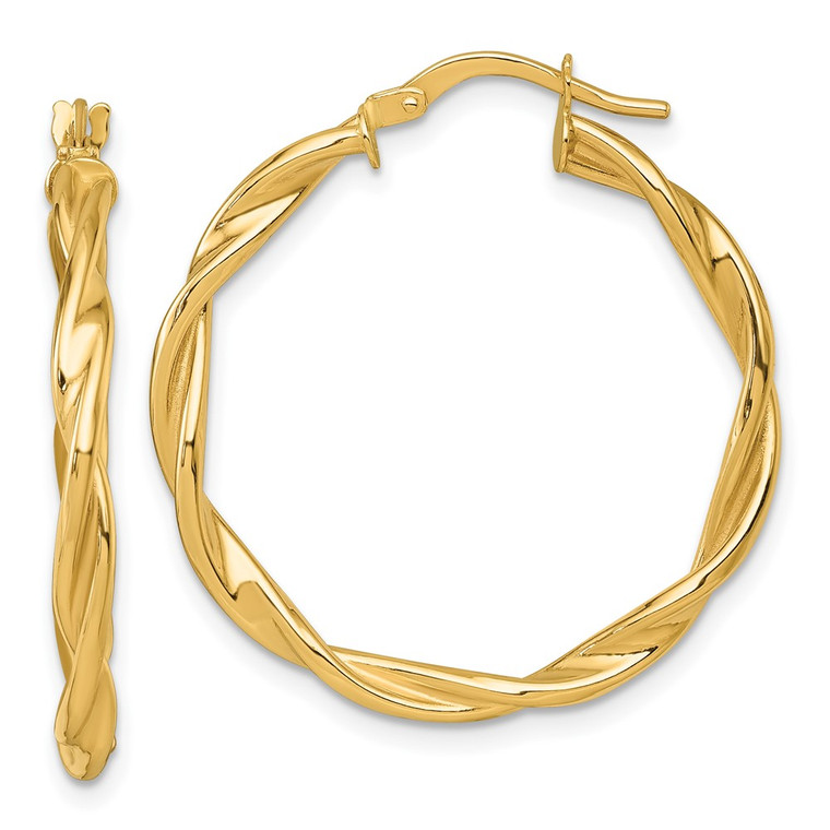 14k Polished Twisted 2.75 x 30mm Tube Hoop Earrings