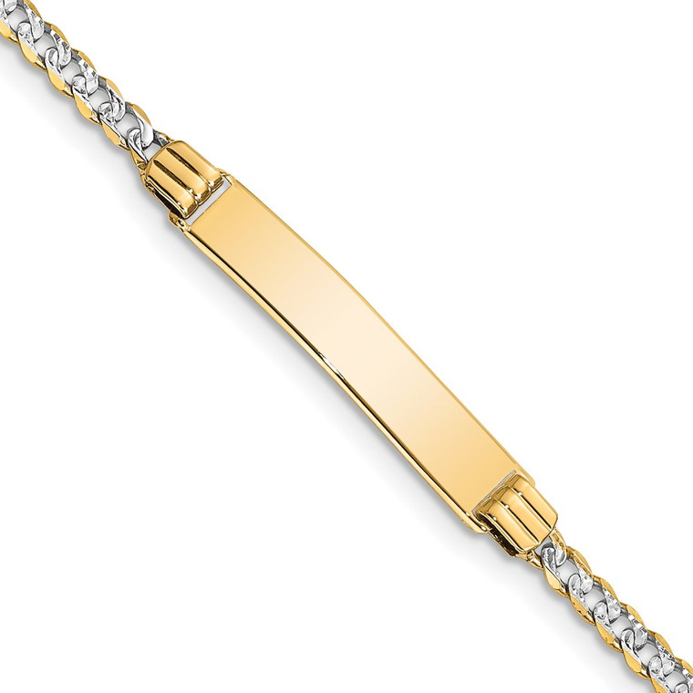 14k Polished with Rhodium Pav‚ Solid Chain/Solid Plate Curb Link 25.5x5mm Plate 8 inch ID Bracelet
