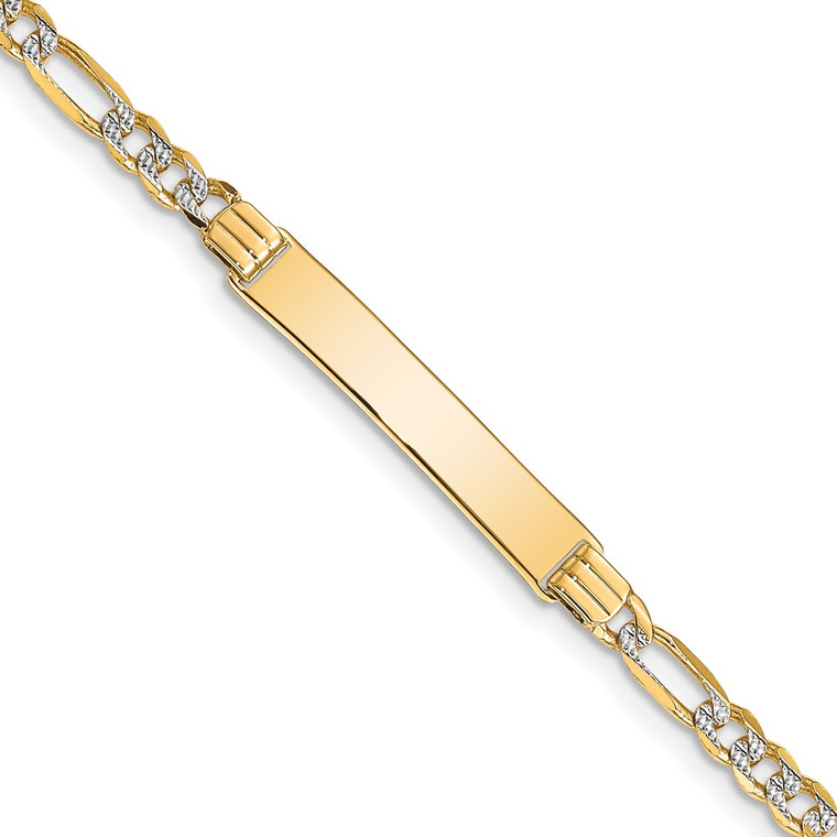 14k Polished with Rhodium Pav‚ Solid Chain/Solid Plate Figaro Link 25.5x5mm Plate 7 inch ID Bracelet - FW-4C44215A-9803