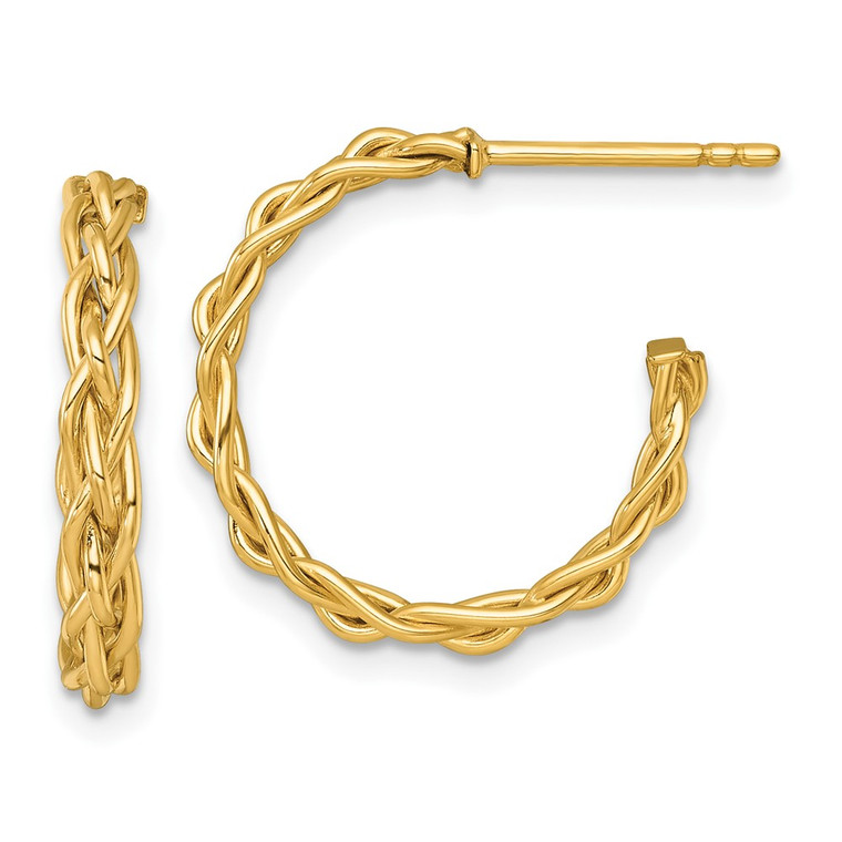 14k Polished Woven Braid 3 x 19mm C-Hoop Post Earrings