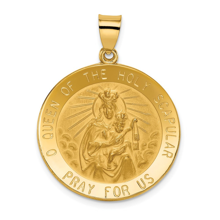 14k Queen of the Holy Scapular Reversible Medal Hollow Pendant - XR-89ADA429-2361