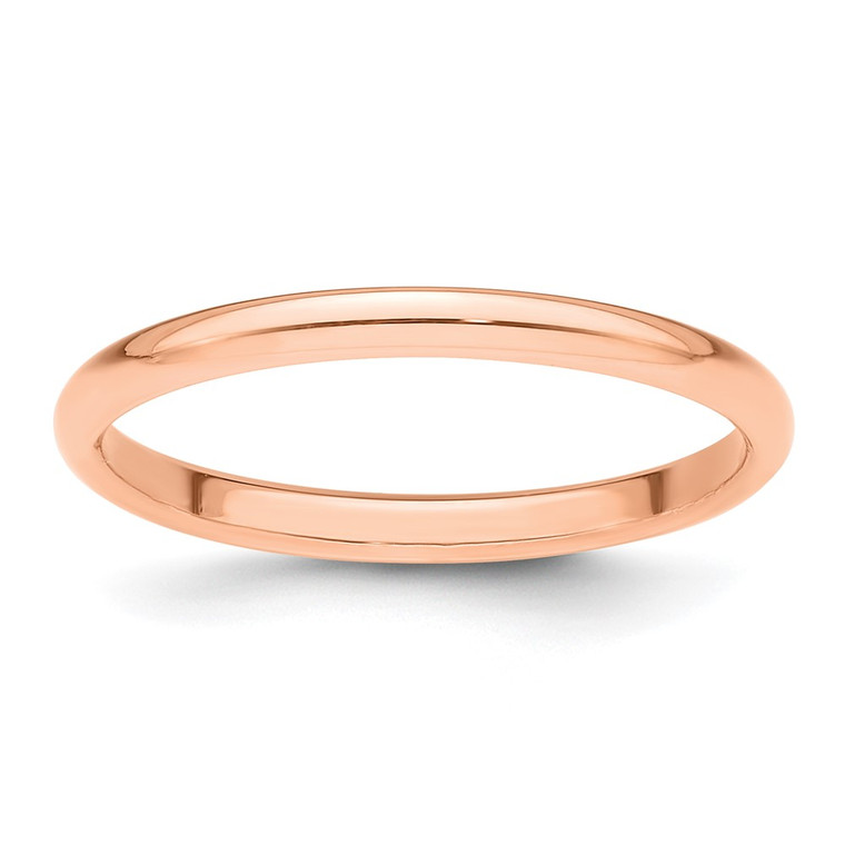 14k Rose Gold 2mm Half Round Wedding Band Size 10
