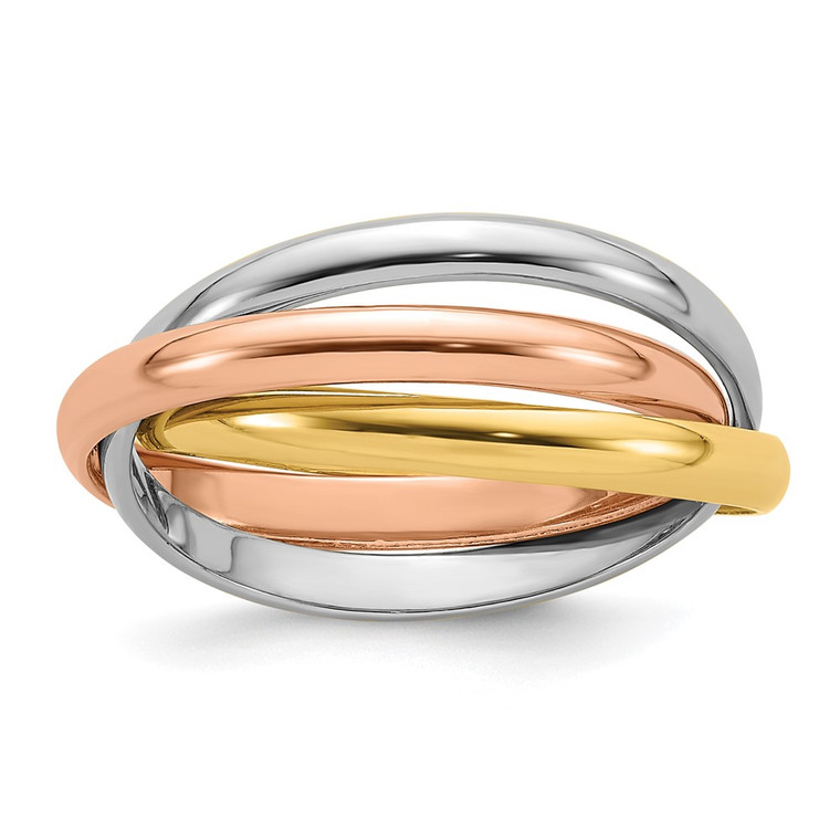 10k Tri-color Polished Rolling Ring Size 9