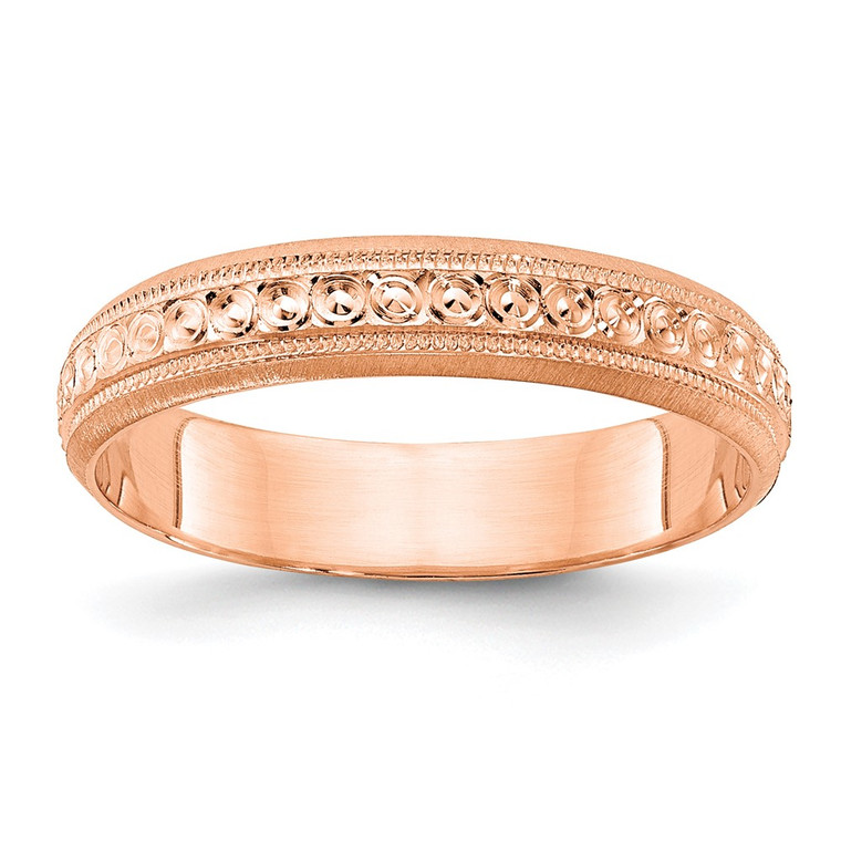 14k Rose Gold 3mm Design Etched Wedding Band Size 5.5