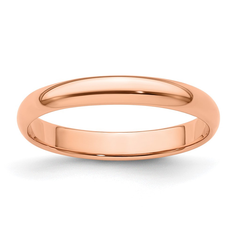 14k Rose Gold 3mm Lightweight Half Round Wedding Band Size 4