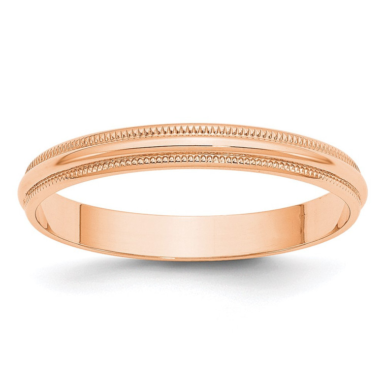 14k Rose Gold 3mm Lightweight Milgrain Half Round Wedding Band Size 7.5