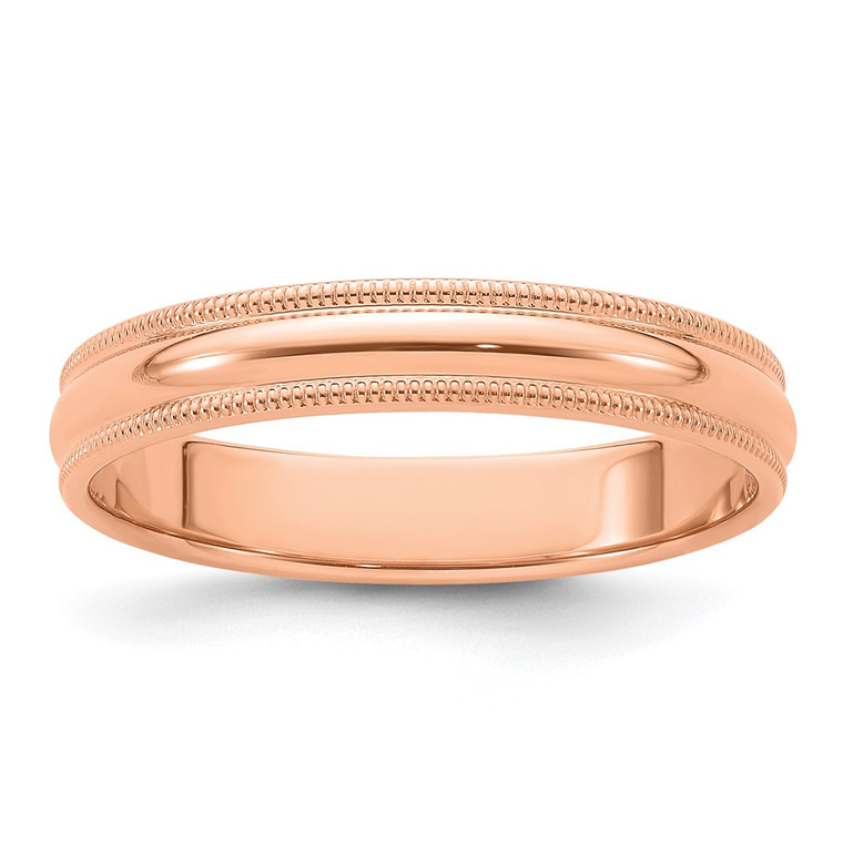 14k Rose Gold 4mm Milgrain Half-Round Wedding Band Size 8